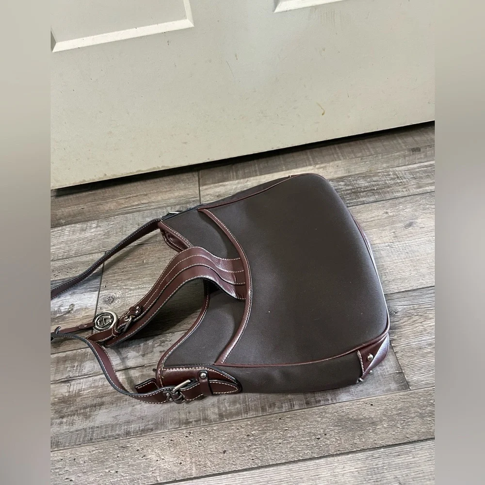 Etienne Aigner Canva Hobo Bag purse Brown/Grey with Brown leather bottom